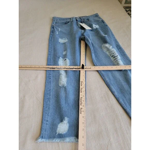 Muselooks Womens Capris 15 33x25 Jeans Relaxed Distressed Medium Blue Wash‎ NEW - Picture 11 of 16
